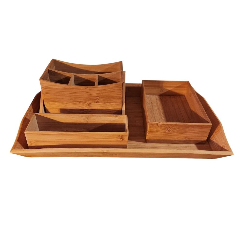 Handcrafted Bamboo Organizer Set With Multiple Compartments